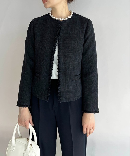 PICCIN（ピッチン）の「ファンシーツイードノーカラージャケット（スーツジャケット・レディース・ブラック/ネイビー・M/L）」の3枚目の写真