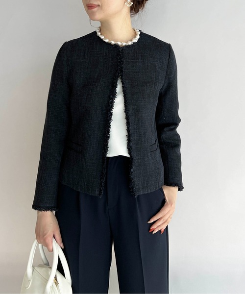 PICCIN（ピッチン）の「ファンシーツイードノーカラージャケット（スーツジャケット・レディース・ブラック/ネイビー・M/L）」の6枚目の写真