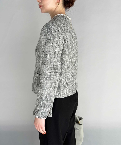 PICCIN（ピッチン）の「ファンシーツイードノーカラージャケット（スーツジャケット・レディース・ブラック/ネイビー・M/L）」の14枚目の写真