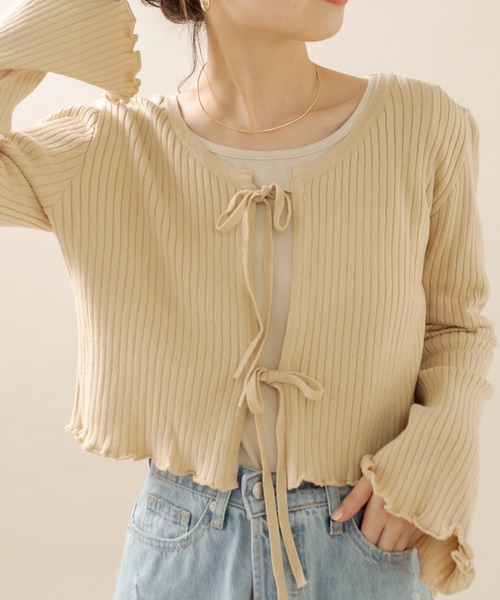 mline（エムライン）の「[mline] リボンカーディガン（カーディガン/ボレロ・レディース・アイボリー/ブルー/ベージュ/ブラック・FREE）」の3枚目の写真