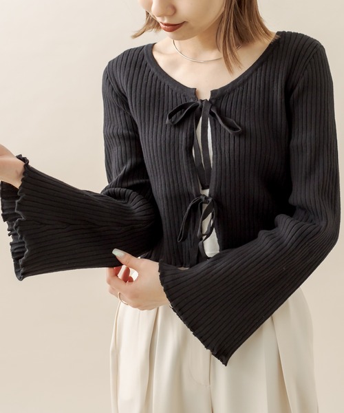 mline（エムライン）の「[mline] リボンカーディガン（カーディガン/ボレロ・レディース・アイボリー/ブルー/ベージュ/ブラック・FREE）」の2枚目の写真