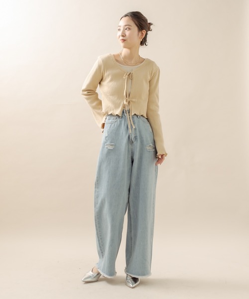 mline（エムライン）の「[mline] リボンカーディガン（カーディガン/ボレロ・レディース・アイボリー/ブルー/ベージュ/ブラック・FREE）」の5枚目の写真