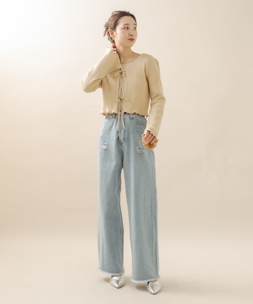 mline（エムライン）の「[mline] リボンカーディガン（カーディガン/ボレロ・レディース・アイボリー/ブルー/ベージュ/ブラック・FREE）」の7枚目の写真