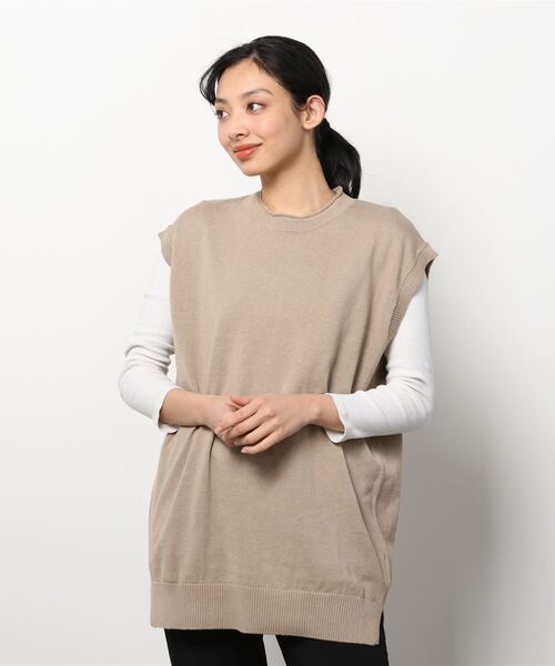 【セール】ventblanc:コットンリネン天竺カールネックベスト（ベスト）｜vent blanc（ヴァンブラン）