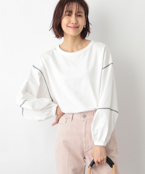 GLOBAL WORK(グローバルワーク)の「袖ボリュームショートプルオーバー/267012(Tシャツ/カットソー・レディース・ホワイト/ライトグリーン/その他/ダークグレー・FREE)」の2枚目の写真