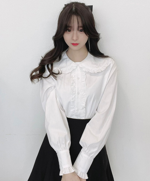 TITTY&CO.（ティティーアンドコー）の「【TITTY&CO.】ビックカラーフリルブラウス（シャツ/ブラウス・レディース・ブルー/ホワイト・FREE）」の2枚目の写真