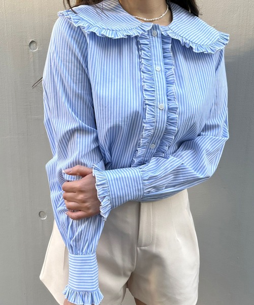 TITTY&CO.（ティティーアンドコー）の「【TITTY&CO.】ビックカラーフリルブラウス（シャツ/ブラウス・レディース・ブルー/ホワイト・FREE）」の9枚目の写真