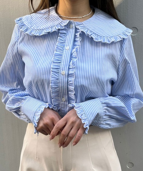 TITTY&CO.（ティティーアンドコー）の「【TITTY&CO.】ビックカラーフリルブラウス（シャツ/ブラウス・レディース・ブルー/ホワイト・FREE）」の11枚目の写真