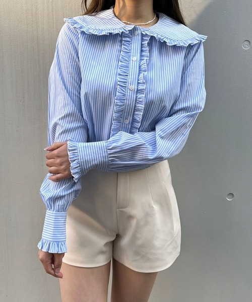 TITTY&CO.（ティティーアンドコー）の「【TITTY&CO.】ビックカラーフリルブラウス（シャツ/ブラウス・レディース・ブルー/ホワイト・FREE）」の8枚目の写真