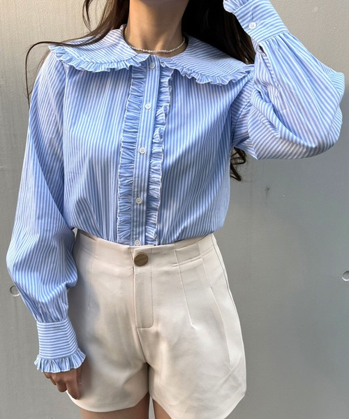 TITTY&CO.（ティティーアンドコー）の「【TITTY&CO.】ビックカラーフリルブラウス（シャツ/ブラウス・レディース・ブルー/ホワイト・FREE）」の10枚目の写真