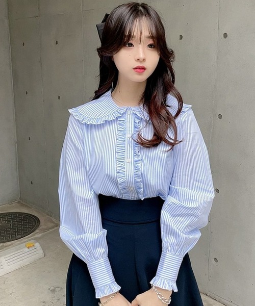 TITTY&CO.（ティティーアンドコー）の「【TITTY&CO.】ビックカラーフリルブラウス（シャツ/ブラウス・レディース・ブルー/ホワイト・FREE）」の7枚目の写真