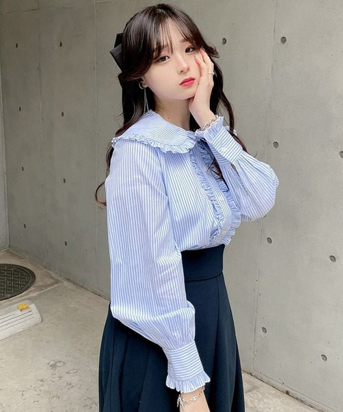 TITTY&CO.（ティティーアンドコー）の「【TITTY&CO.】ビックカラーフリルブラウス（シャツ/ブラウス・レディース・ブルー/ホワイト・FREE）」の6枚目の写真