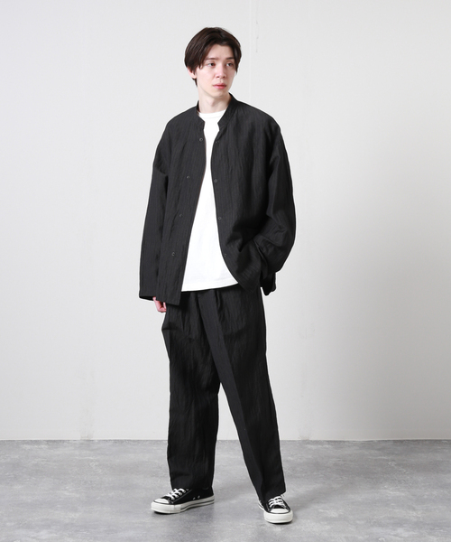 JOURNAL STANDARD J.S HOMESTEAD(ジャーナルスタンダードホームステッド)の「【j.s.homestead】WOOL LINEN WEATHER パジャマジャケット(ブルゾン・メンズ・チャコールグレー/ライトグレー/ネイビー・MEDIUM/LARGE)」の4枚目の写真