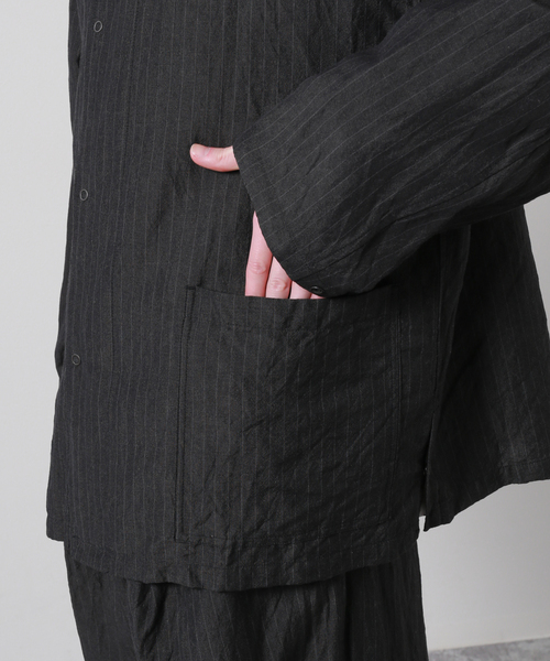 JOURNAL STANDARD J.S HOMESTEAD(ジャーナルスタンダードホームステッド)の「【j.s.homestead】WOOL LINEN WEATHER パジャマジャケット(ブルゾン・メンズ・チャコールグレー/ライトグレー/ネイビー・MEDIUM/LARGE)」の12枚目の写真