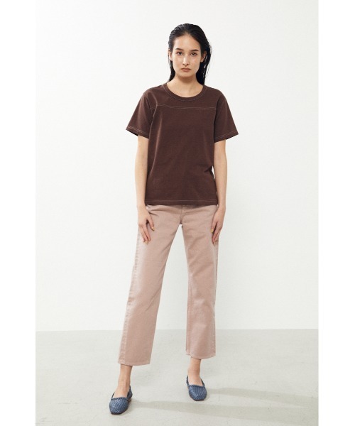 BLACK BY MOUSSY（ブラックバイマウジー）の「top stich t-shirt（トップステッチTシャツ）（Tシャツ/カットソー・レディース・ブラウン/オフホワイト/グリーン・FREE）」の4枚目の写真