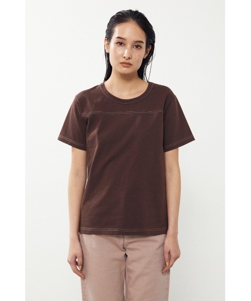 BLACK BY MOUSSY（ブラックバイマウジー）の「top stich t-shirt（トップステッチTシャツ）（Tシャツ/カットソー・レディース・ブラウン/オフホワイト/グリーン・FREE）」の5枚目の写真