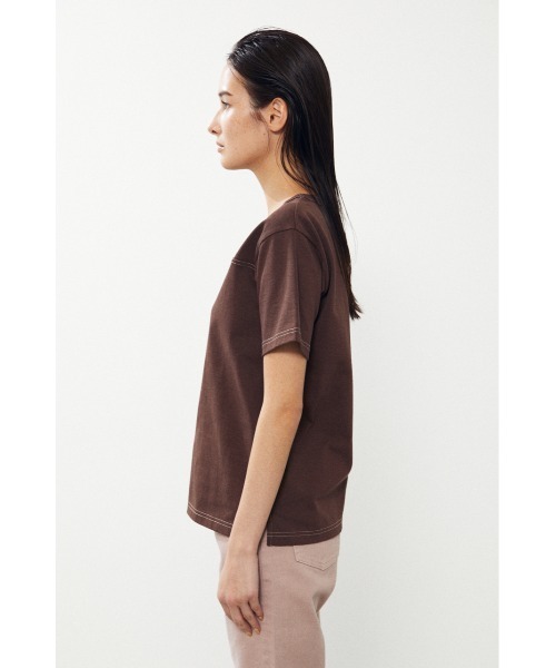 BLACK BY MOUSSY（ブラックバイマウジー）の「top stich t-shirt（トップステッチTシャツ）（Tシャツ/カットソー・レディース・ブラウン/オフホワイト/グリーン・FREE）」の6枚目の写真