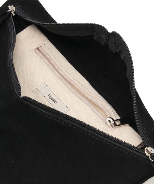 mystic（ミスティック）の「スウェードフリンジミニショルダー（ショルダーバッグ・レディース・キャメル/ライトグレー/エメラルド/ブラック・ﾌﾘ-）」の8枚目の写真