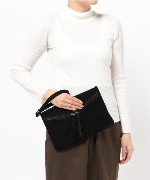 mystic（ミスティック）の「スウェードフリンジミニショルダー（ショルダーバッグ・レディース・キャメル/ライトグレー/エメラルド/ブラック・ﾌﾘ-）」の16枚目の写真