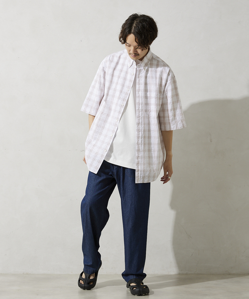 JOURNAL STANDARD relume(ジャーナルスタンダード レリューム)の「オーバーサイズサッカーチェック半袖シャツ(シャツ/ブラウス・メンズ・ホワイト/ネイビー/ブルー・MEDIUM/LARGE)」の17枚目の写真
