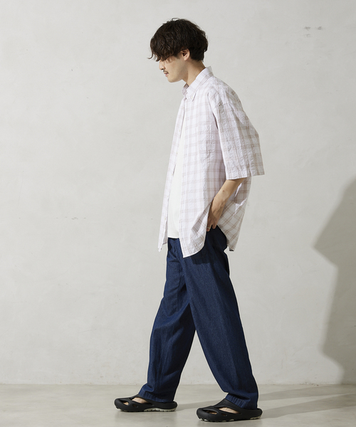JOURNAL STANDARD relume(ジャーナルスタンダード レリューム)の「オーバーサイズサッカーチェック半袖シャツ(シャツ/ブラウス・メンズ・ホワイト/ネイビー/ブルー・MEDIUM/LARGE)」の18枚目の写真