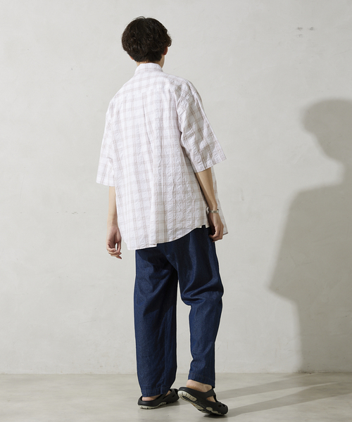 JOURNAL STANDARD relume(ジャーナルスタンダード レリューム)の「オーバーサイズサッカーチェック半袖シャツ(シャツ/ブラウス・メンズ・ホワイト/ネイビー/ブルー・MEDIUM/LARGE)」の19枚目の写真
