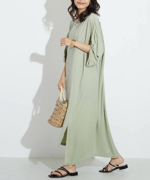 FLEUR DE KALINA(フレールドゥカリーナ)の「【FLEUR DE KALINA/フレール ドゥ カリーナ】 ドロストスリーブイレヘムワンピース(ワンピース・レディース・ライトグリーン/ベージュ/カーキ・FREE)」の3枚目の写真