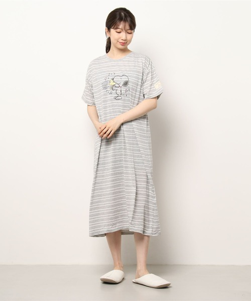 PEANUTS(ピーナッツ)の「【SNOOPY】スヌーピー×ボーダー ルームワンピース(ルームウェア/パジャマ)」 - WEAR