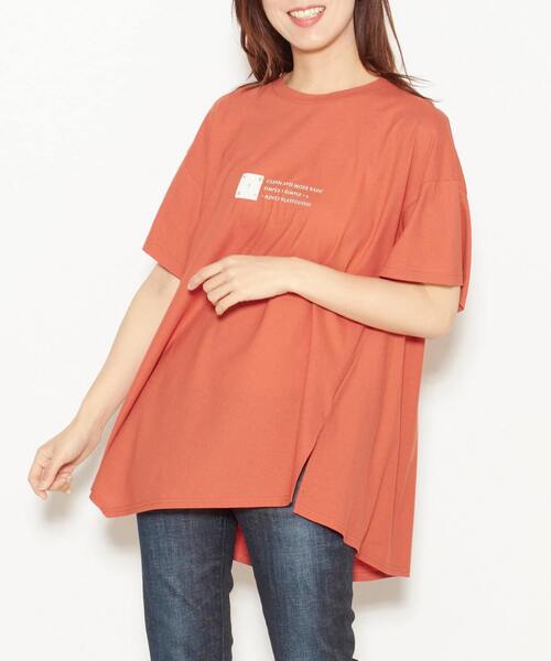 nota(ノータ)の「アシンメトリールーズTee(Tシャツ/カットソー・レディース・アイボリー/オレンジ/ブラック・FREE)」の1枚目の写真