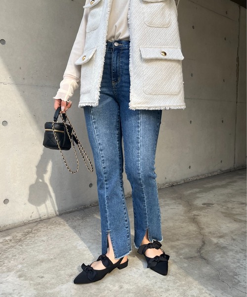 prose verse（プロズヴェール）の「フロントスリットデニムパンツ（デニムパンツ・レディース・ネイビー/ブラック・MEDIUM/LARGE）」の2枚目の写真