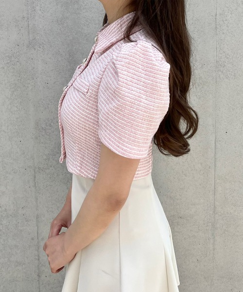 titty＆Co. PETIT by poyo（ティティーアンドコープティバイポヨ）の「【titty&Co.PETIT Produce by POYO】パールボタンツイードトップス（カーディガン/ボレロ・レディース・ピンク・FREE）」の9枚目の写真