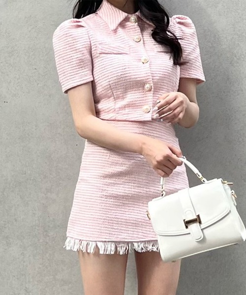 titty＆Co. PETIT by poyo（ティティーアンドコープティバイポヨ）の「【titty&Co.PETIT Produce by POYO】パールボタンツイードトップス（カーディガン/ボレロ・レディース・ピンク・FREE）」の3枚目の写真