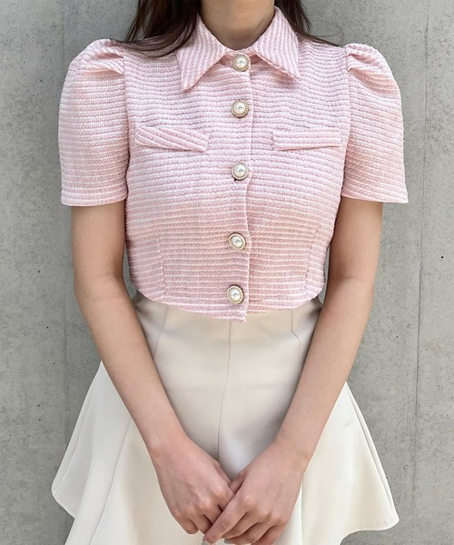 titty＆Co. PETIT by poyo（ティティーアンドコープティバイポヨ）の「【titty&Co.PETIT Produce by POYO】パールボタンツイードトップス（カーディガン/ボレロ・レディース・ピンク・FREE）」の8枚目の写真