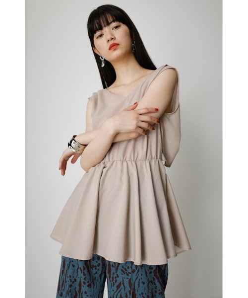 AZUL by moussy（アズールバイマウジー）の「BACK TIE PEPLUM BLOUSE/バックタイペプラムブラウス（タンクトップ・レディース・ブラック/ライトベージュ・MEDIUM/SMALL）」の12枚目の写真