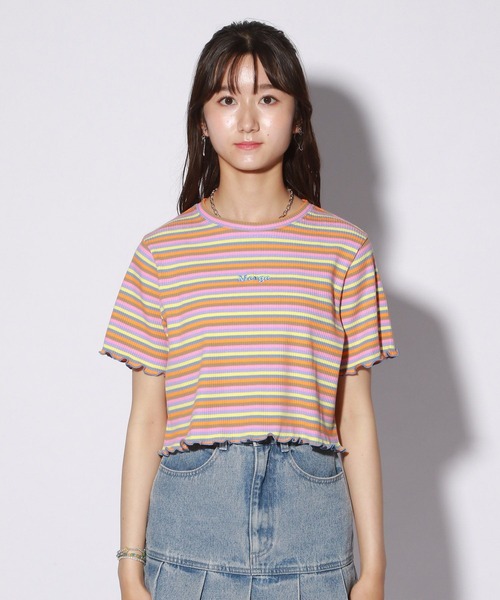 アルジー ︎サイドリボンボーダーTシャツu0026 レピピ ︎ デニムショートパンツ アルジー ❤︎サイドリボンボーダーTシャツ\u0026 レピピ ❤︎ デニムショートパンツ