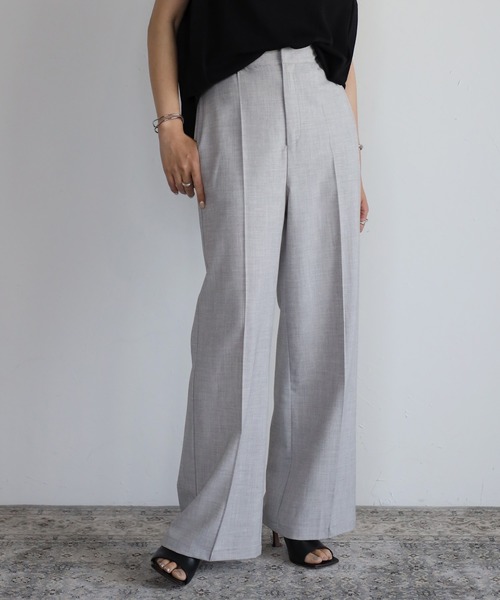 Bonjour Sagan（ボンジュールサガン）の「センタープレスワイドパンツ（スラックス・レディース・ブラック/グレー・S/M）」の2枚目の写真
