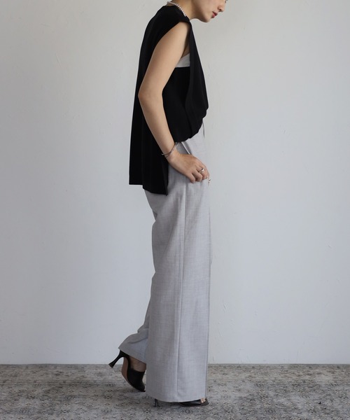 Bonjour Sagan（ボンジュールサガン）の「センタープレスワイドパンツ（スラックス・レディース・ブラック/グレー・S/M）」の17枚目の写真