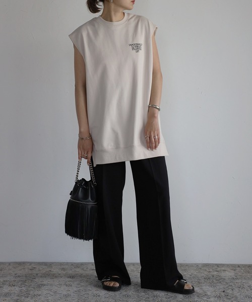 Bonjour Sagan（ボンジュールサガン）の「センタープレスワイドパンツ（スラックス・レディース・ブラック/グレー・S/M）」の4枚目の写真