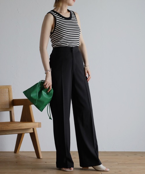 Bonjour Sagan（ボンジュールサガン）の「センタープレスワイドパンツ（スラックス・レディース・ブラック/グレー・S/M）」の12枚目の写真