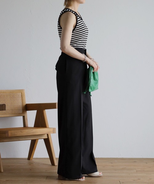 Bonjour Sagan（ボンジュールサガン）の「センタープレスワイドパンツ（スラックス・レディース・ブラック/グレー・S/M）」の13枚目の写真