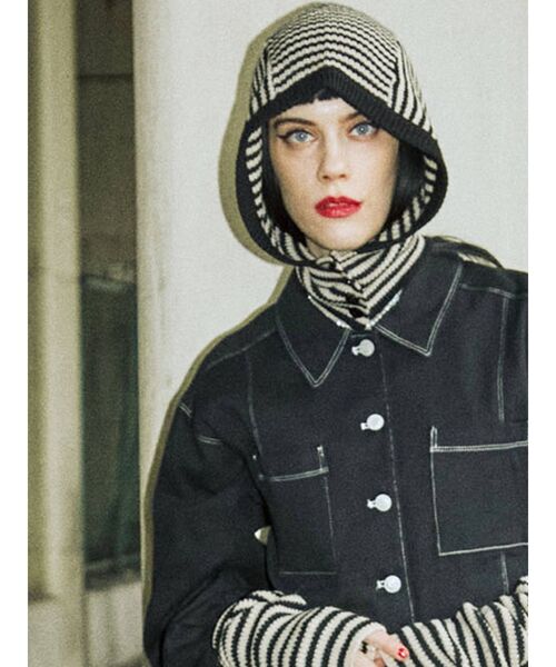 jouetie（ジュエティ）の「ボーダーバラクラバ（ニットキャップ/ビーニー・レディース・パープル/オフホワイト/ピンク/ブルー・FREE）」の2枚目の写真