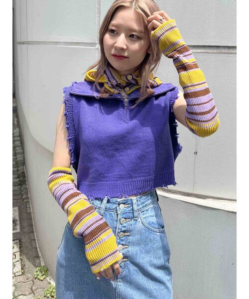 jouetie（ジュエティ）の「ボーダーバラクラバ（ニットキャップ/ビーニー・レディース・パープル/オフホワイト/ピンク/ブルー・FREE）」の18枚目の写真