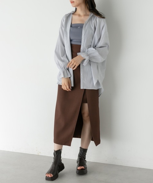 OLIVE des OLIVE（オリーブデオリーブ）の「カラフルストライプゆるシャツ（シャツ/ブラウス・レディース・オフホワイト/ピンク/ブラウン/サックスブルー・FREE）」の5枚目の写真