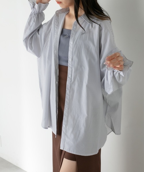 OLIVE des OLIVE（オリーブデオリーブ）の「カラフルストライプゆるシャツ（シャツ/ブラウス・レディース・オフホワイト/ピンク/ブラウン/サックスブルー・FREE）」の8枚目の写真