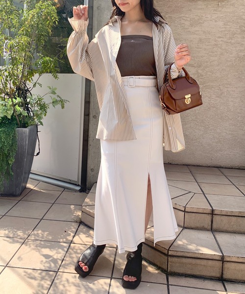 OLIVE des OLIVE（オリーブデオリーブ）の「カラフルストライプゆるシャツ（シャツ/ブラウス・レディース・オフホワイト/ピンク/ブラウン/サックスブルー・FREE）」の10枚目の写真