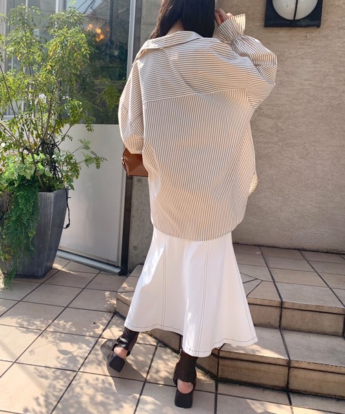 OLIVE des OLIVE（オリーブデオリーブ）の「カラフルストライプゆるシャツ（シャツ/ブラウス・レディース・オフホワイト/ピンク/ブラウン/サックスブルー・FREE）」の12枚目の写真