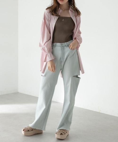 OLIVE des OLIVE（オリーブデオリーブ）の「カラフルストライプゆるシャツ（シャツ/ブラウス・レディース・オフホワイト/ピンク/ブラウン/サックスブルー・FREE）」の22枚目の写真