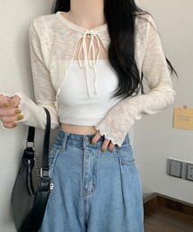 shopnikoniko | リボン シアーカーディガン ショート 長袖(カーディガン/ボレロ)