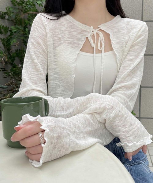 新品✨M'S GRACY ボレロ カーディガン リボン 七分袖 38　白 新品✨M'S GRACY ボレロ カーディガン リボン 七分袖 38 白