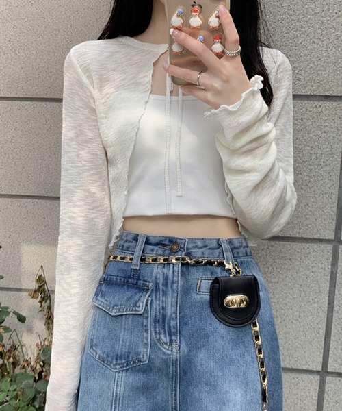 shopnikoniko(ショップニコニコ)の「リボン シアーカーディガン ショート 長袖(カーディガン/ボレロ・レディース・ホワイト/ブラック・フリー)」の10枚目の写真